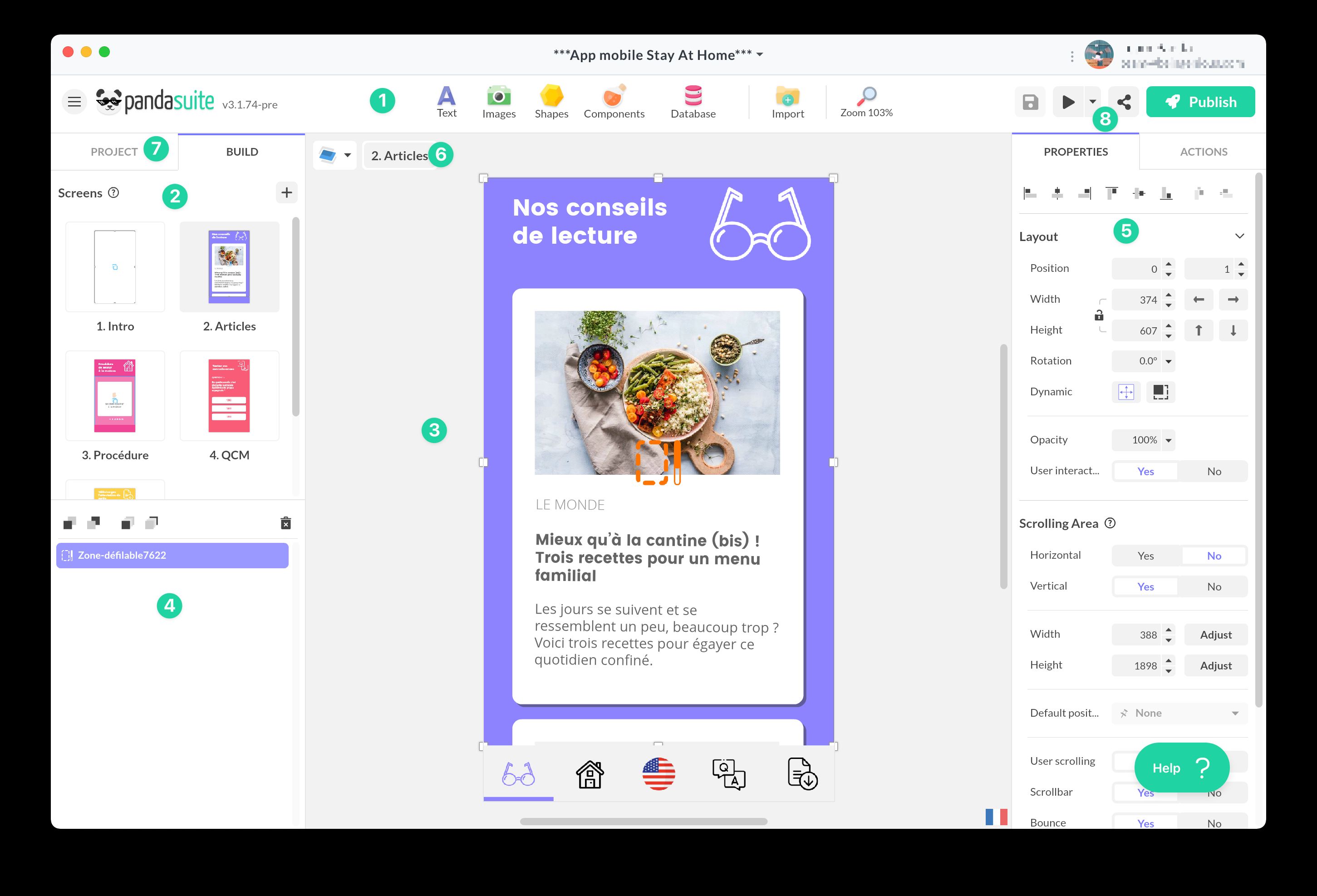 PandaSuite studio interface