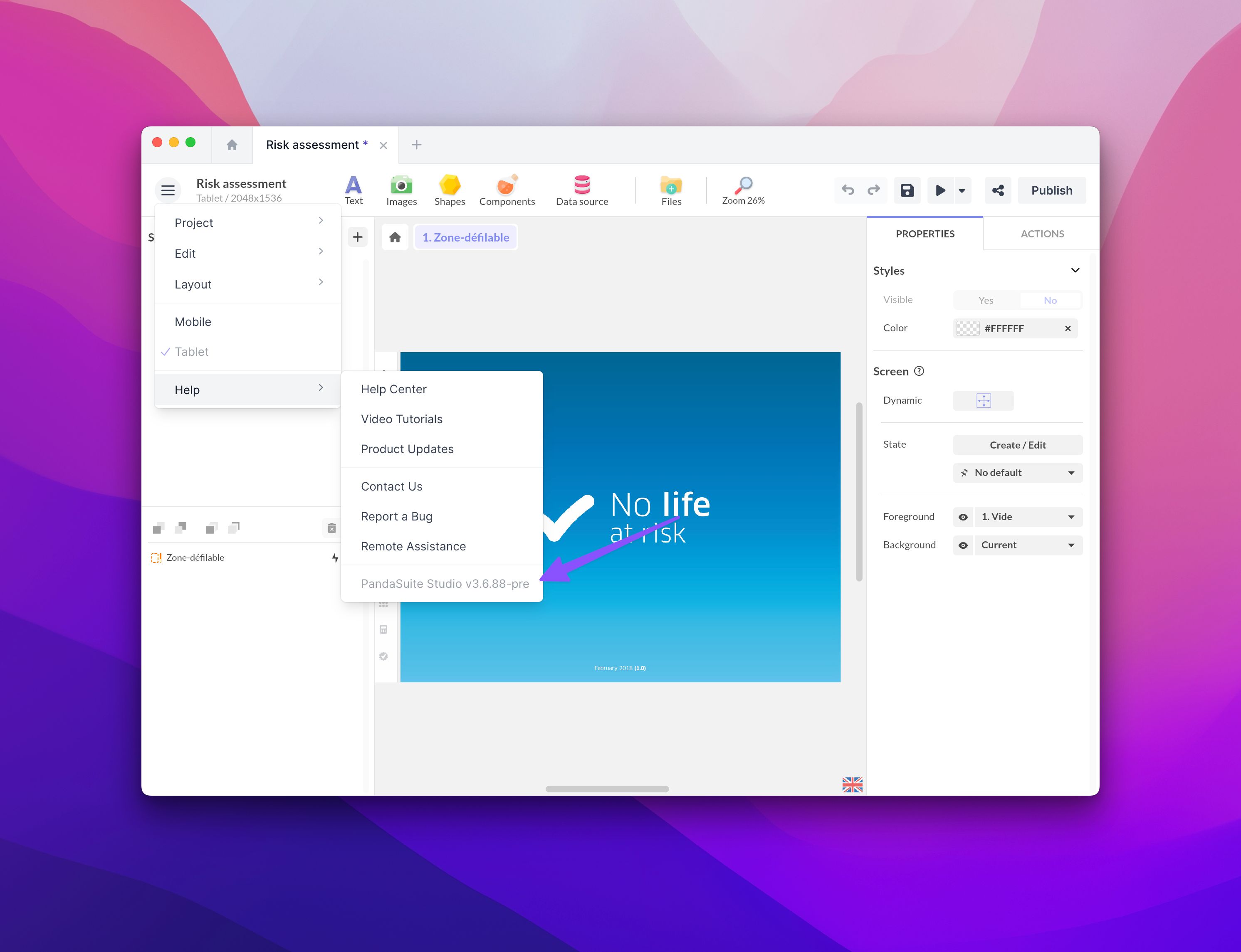 PandaSuite version number screen