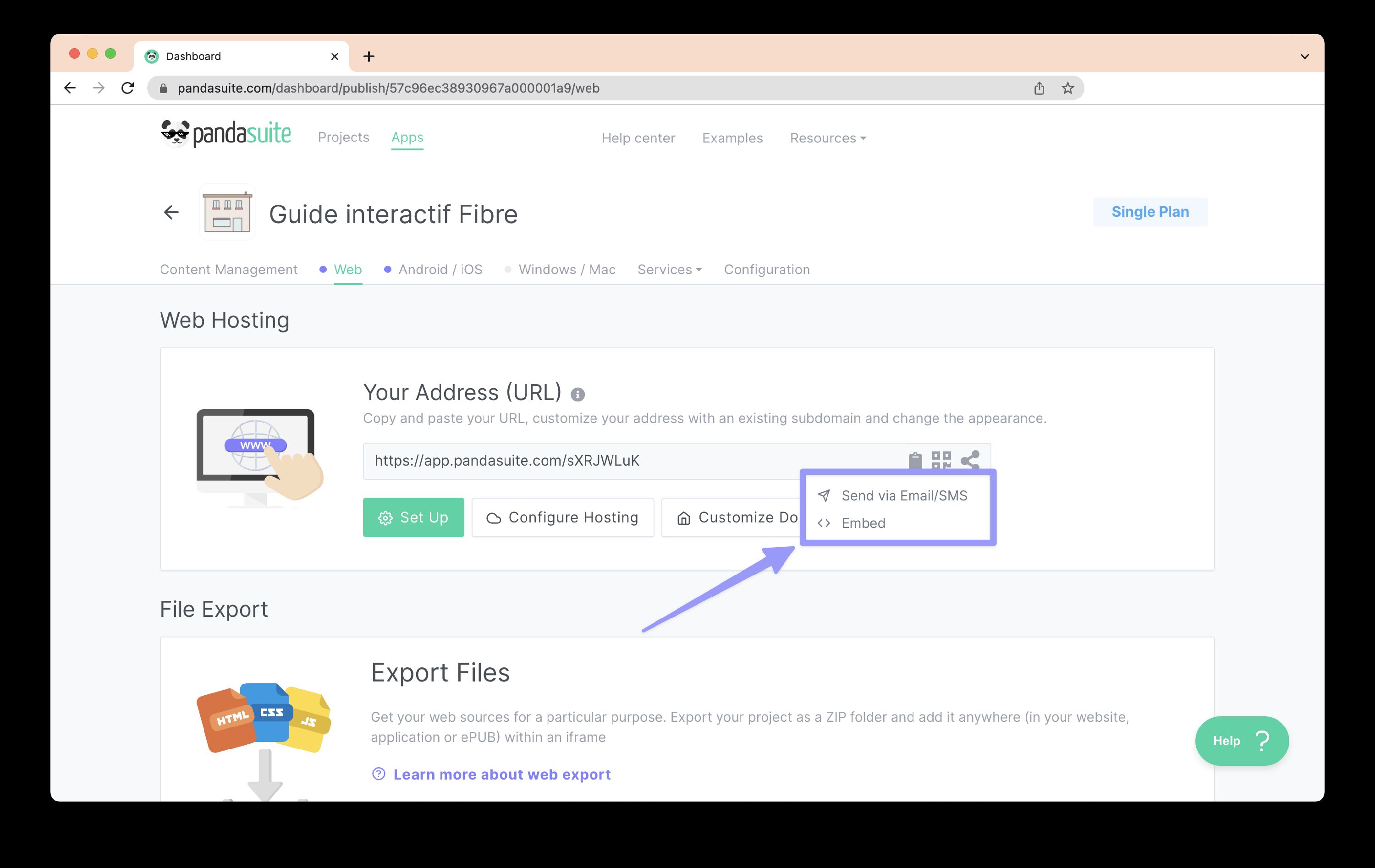 pandasuite go live button