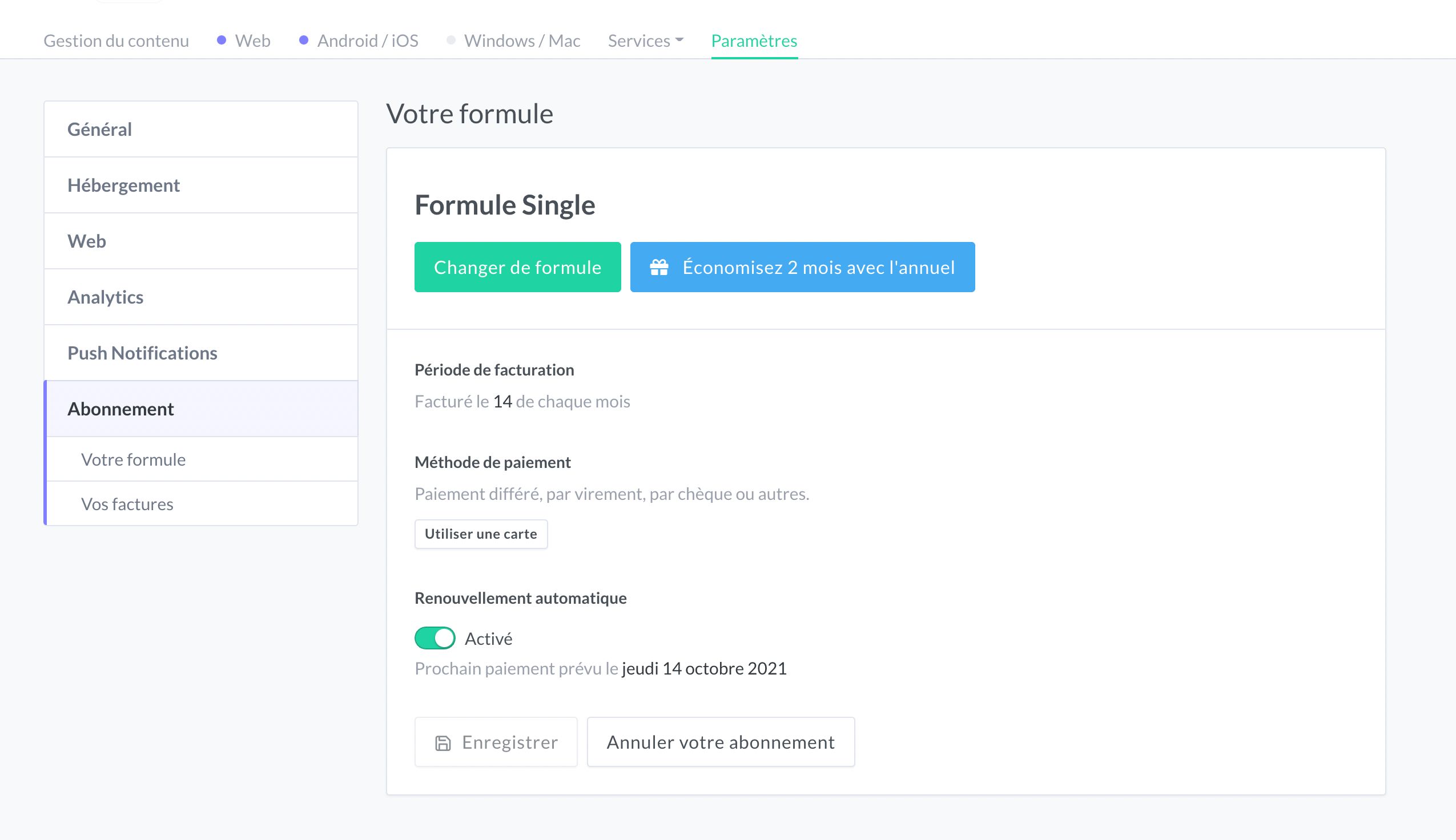 Paramètres Abonnement Image