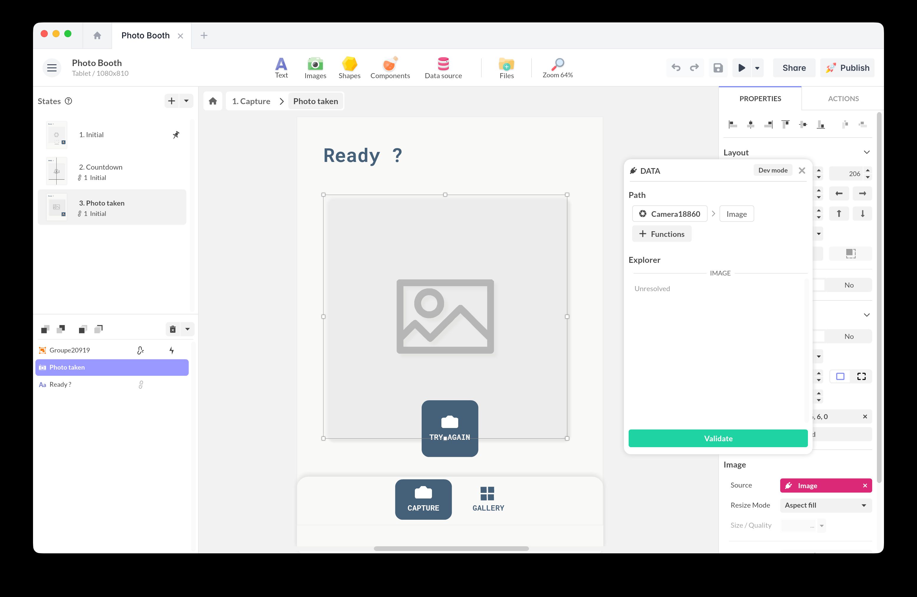 Add data binding to camera
