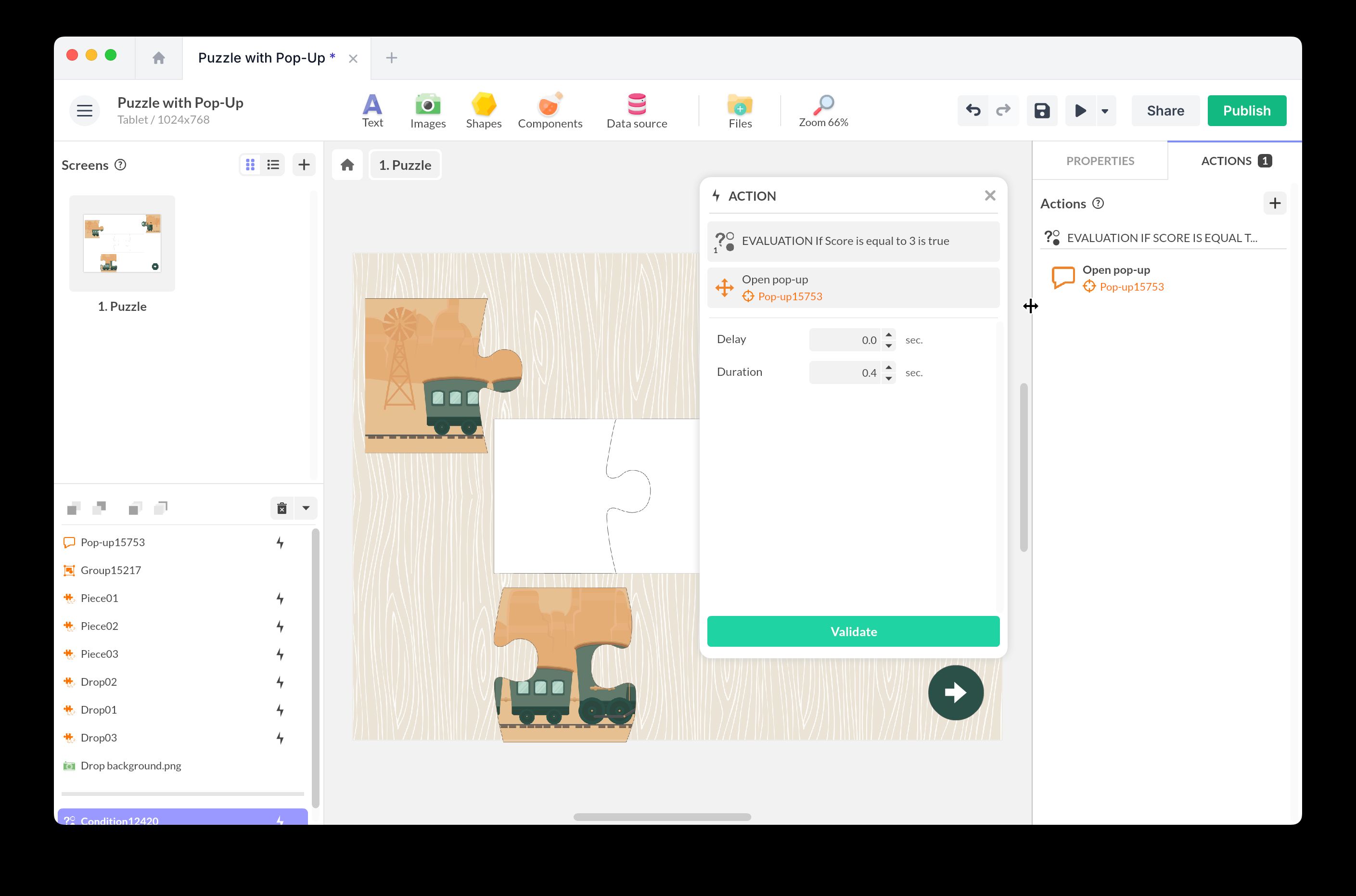 Popup opening action