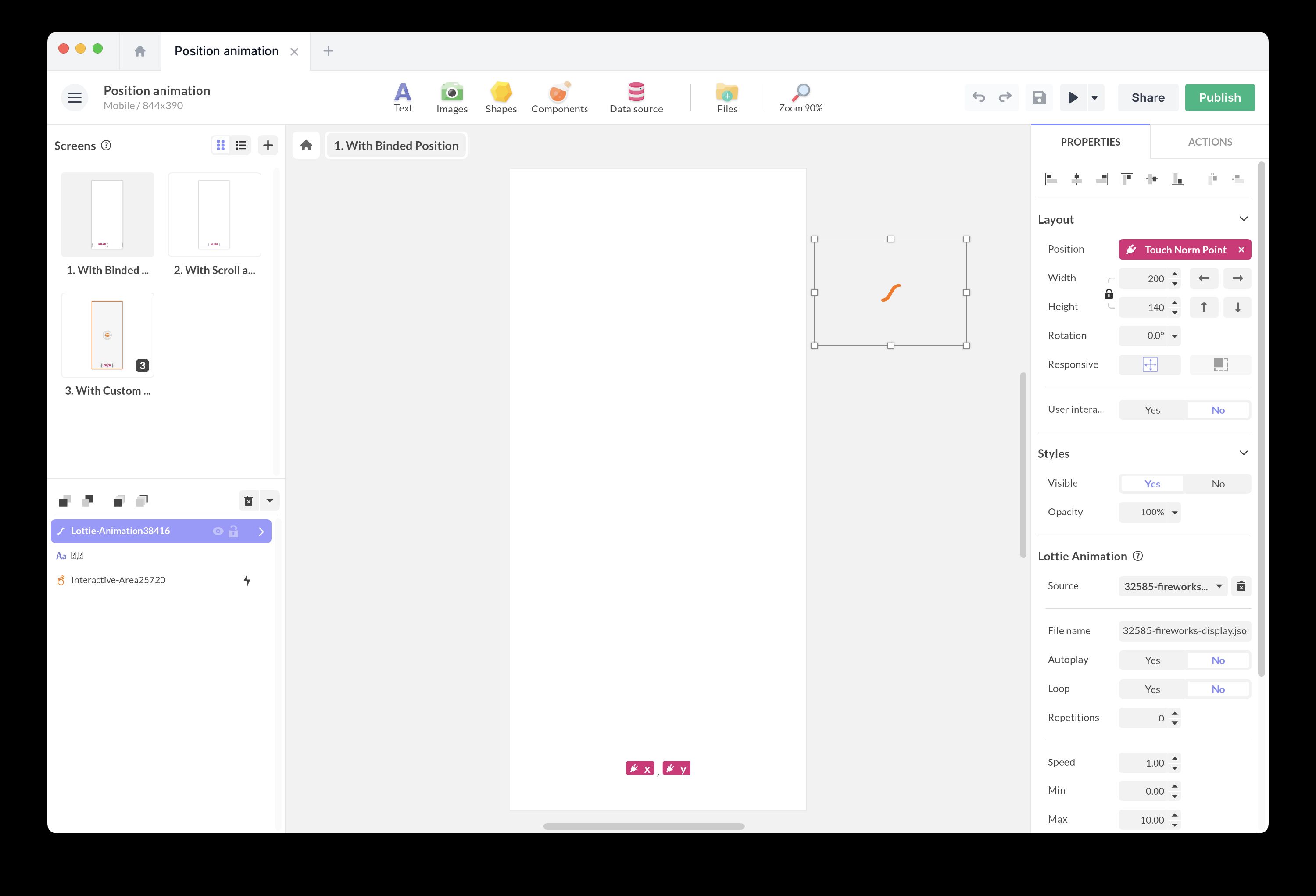 Position binding example