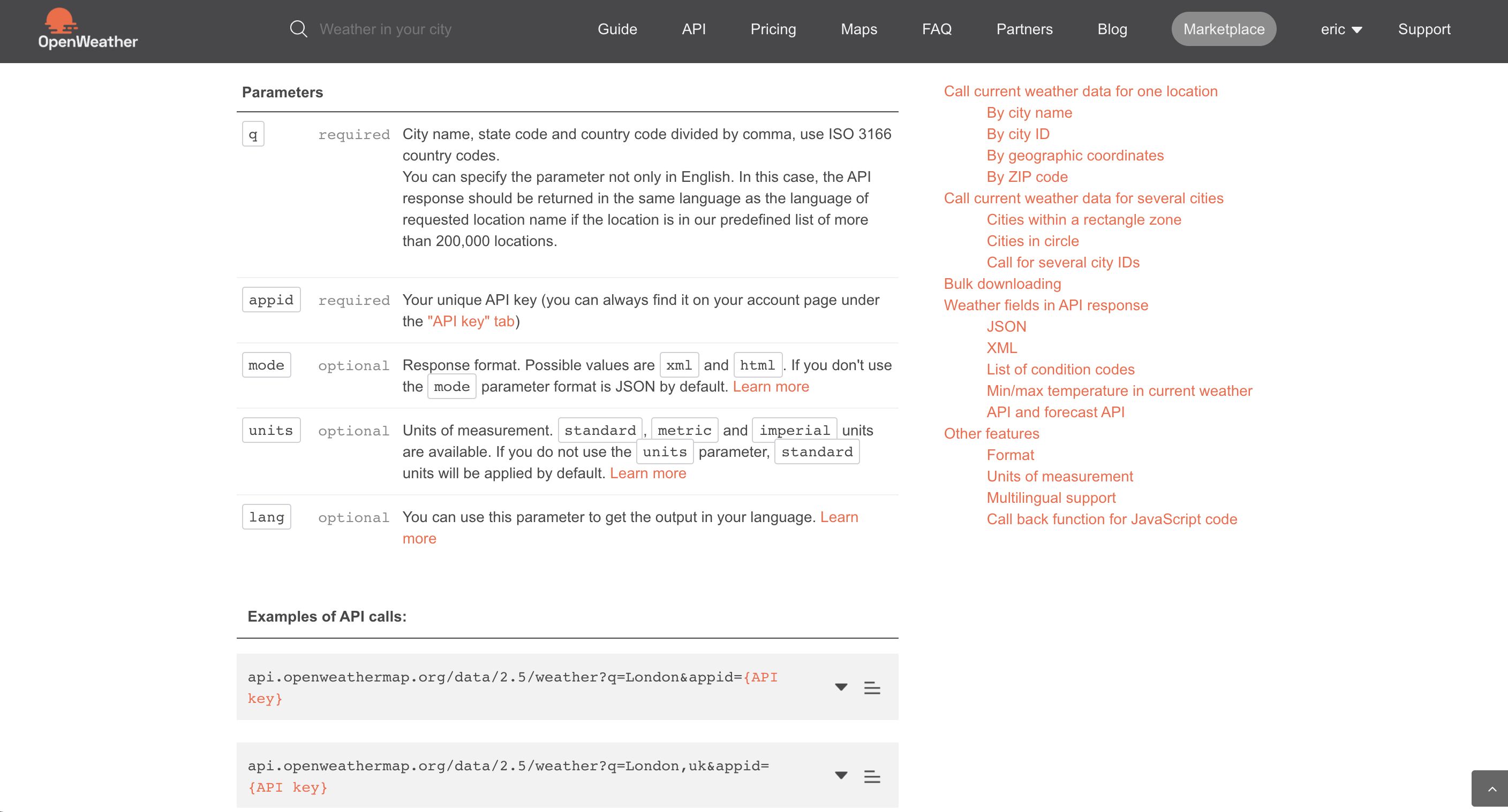 API parameters customization