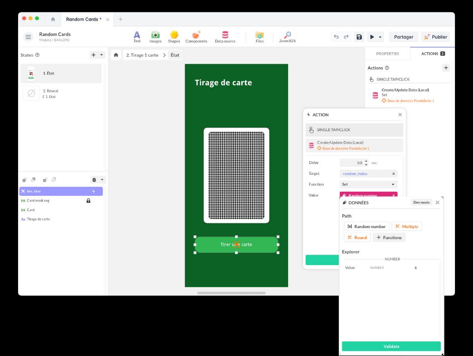 Action to randomly set a card