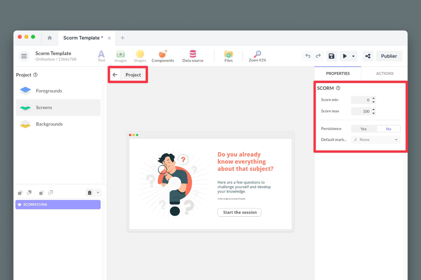 scorm component property
