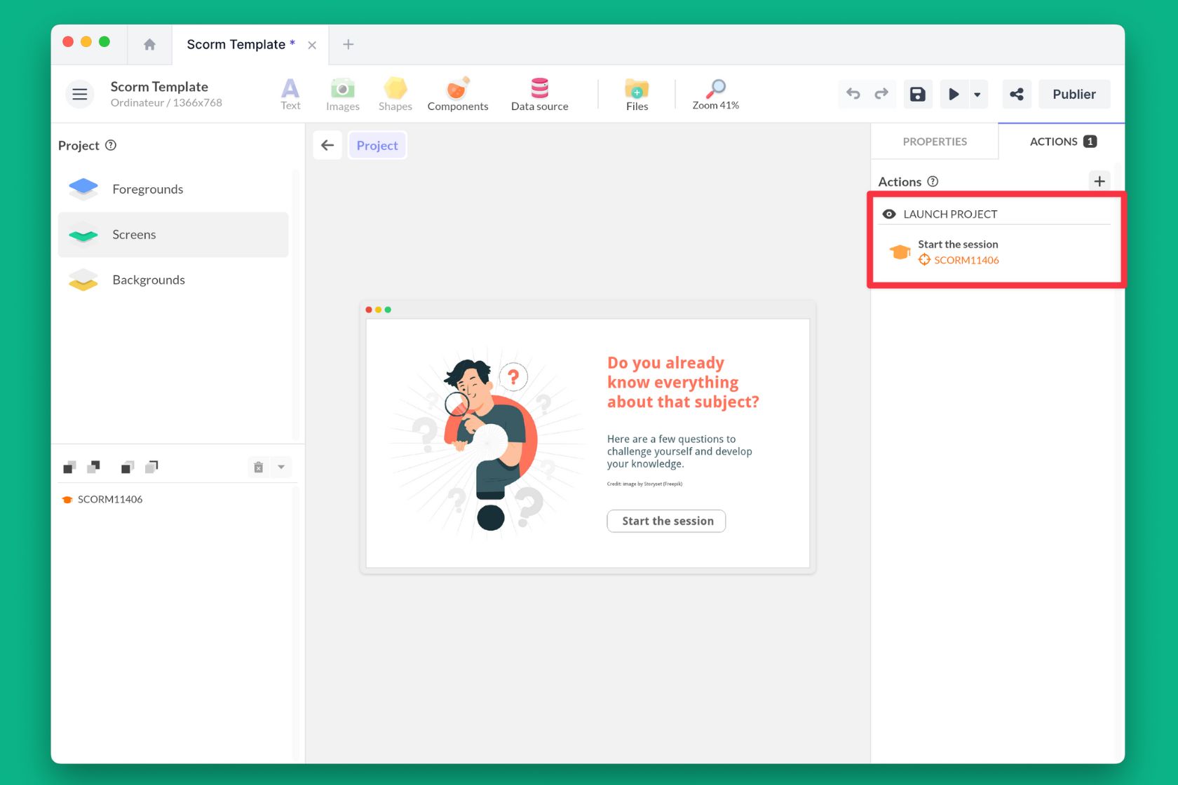 scorm session start action