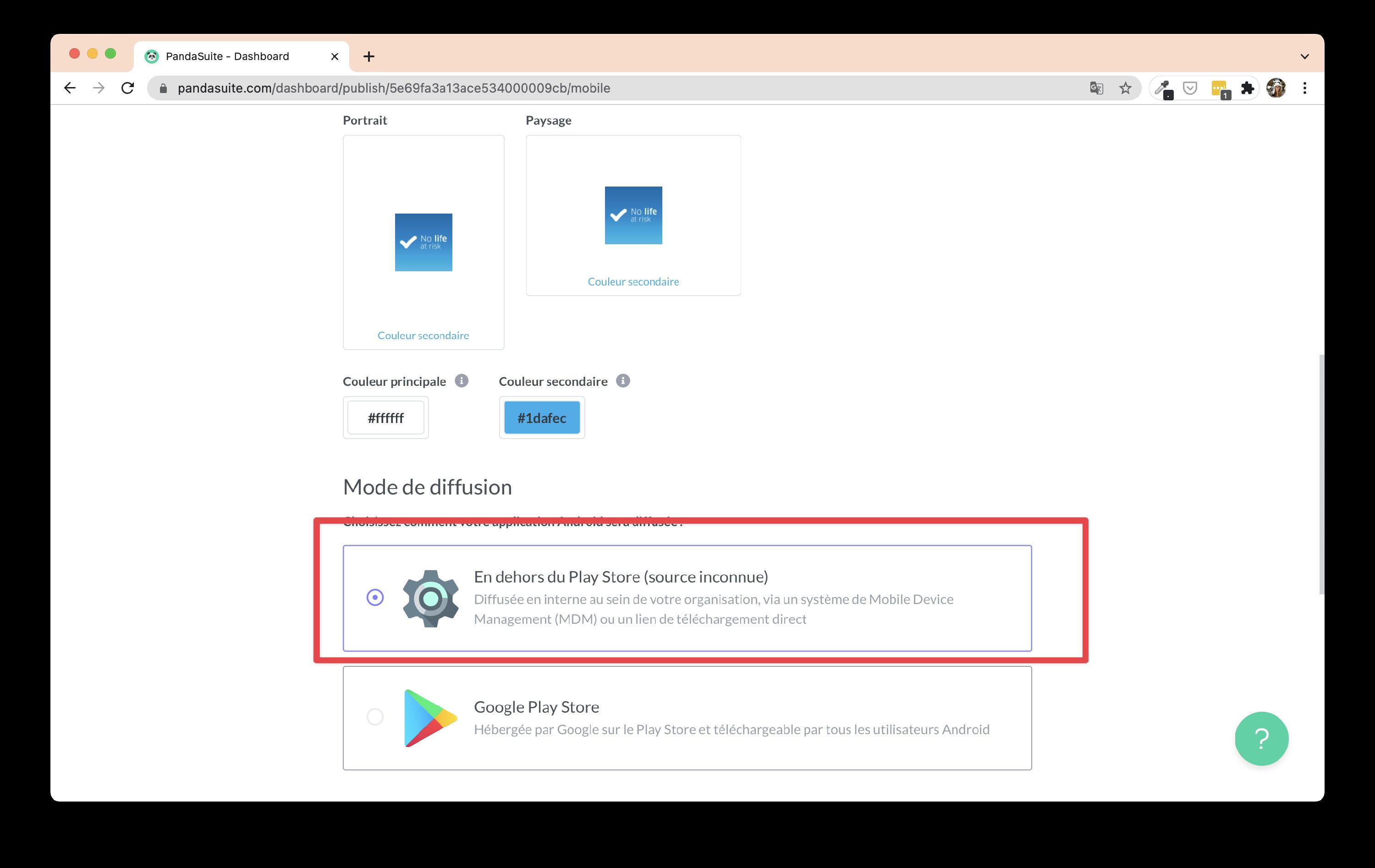 Screenshot demonstrating APK export options