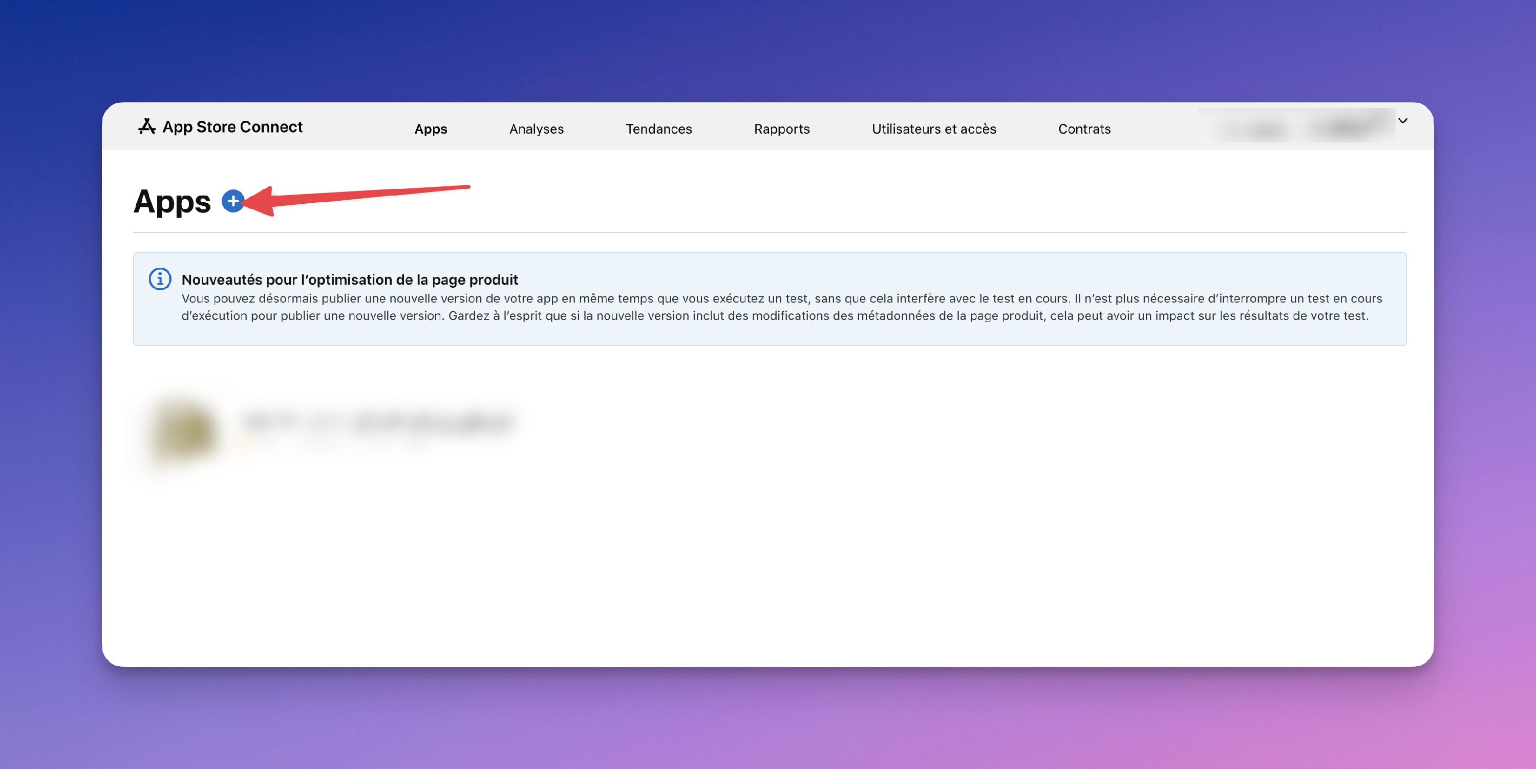Screenshot of add new app button