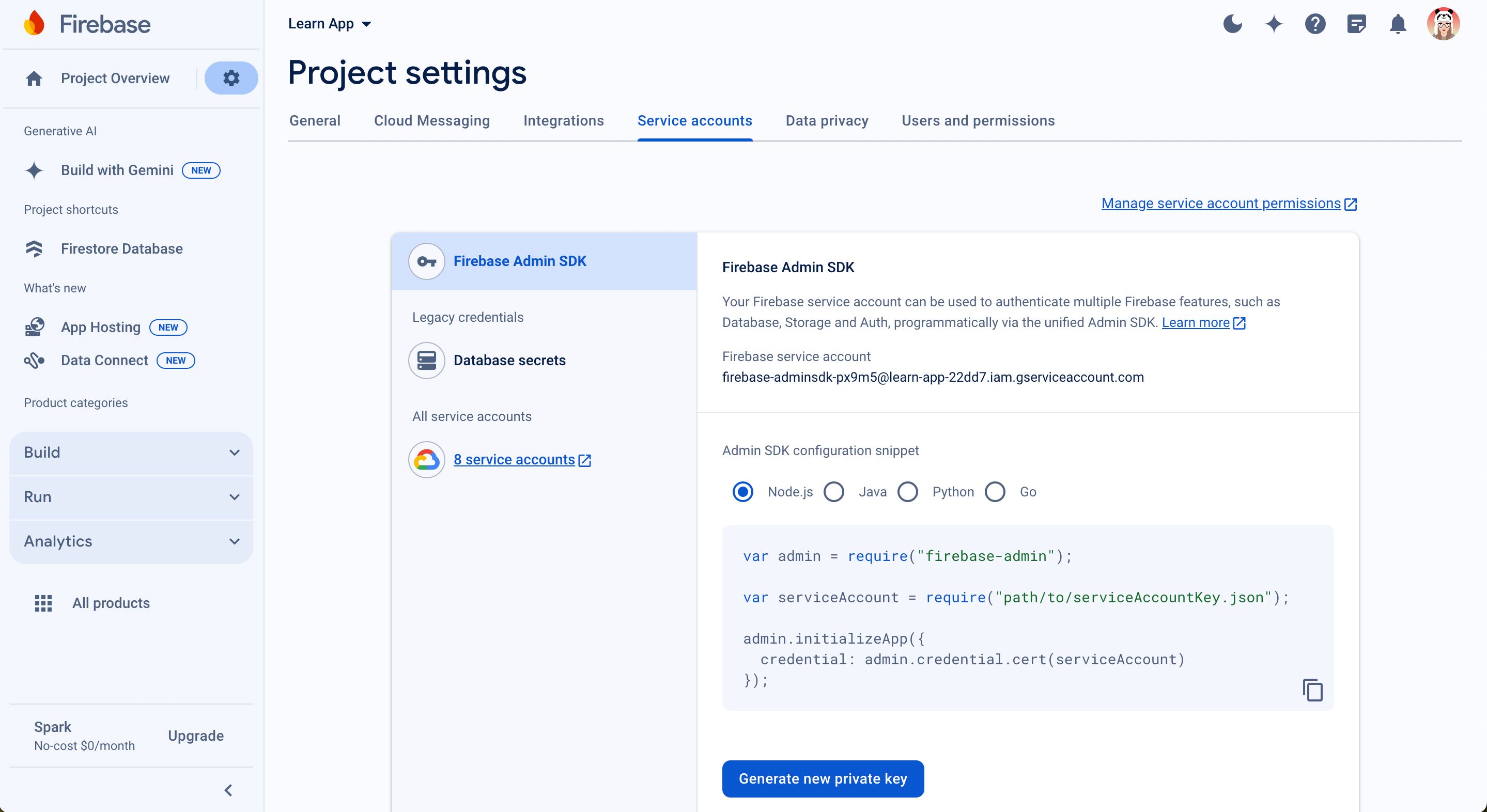 Screenshot of key generation