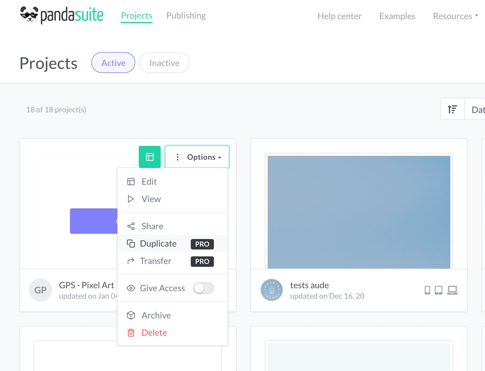 Screenshot of project duplication process