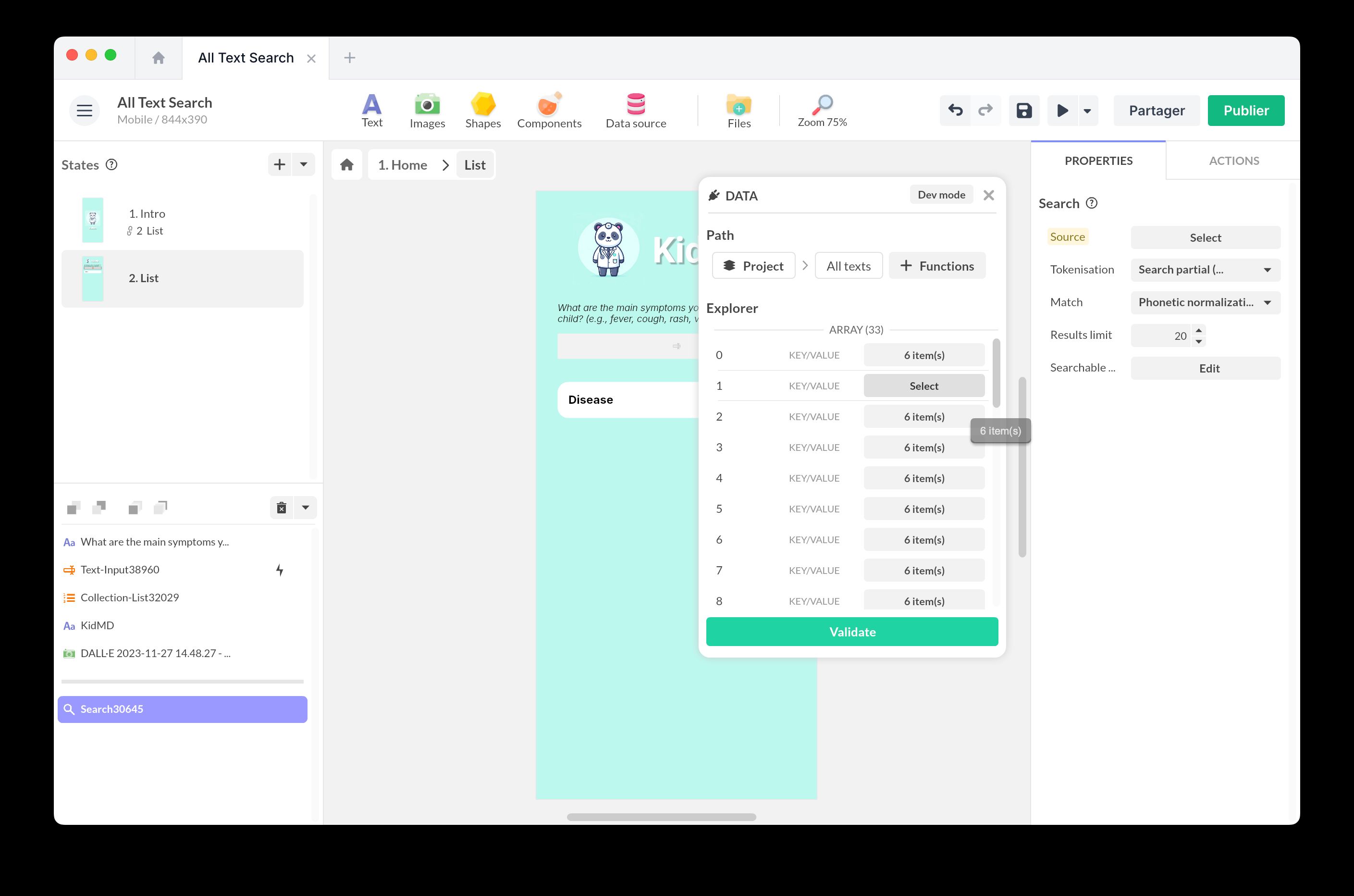 Search component setup