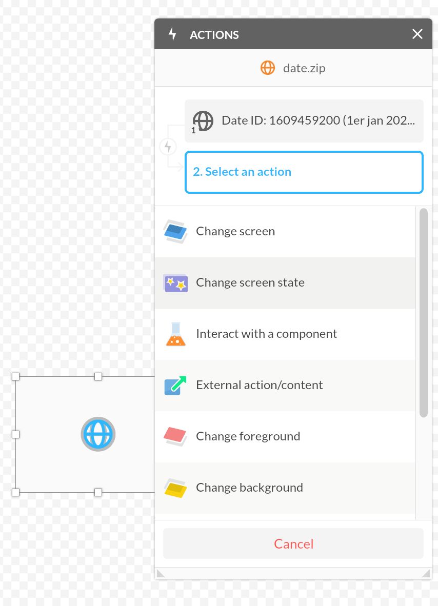 Select actions for web component