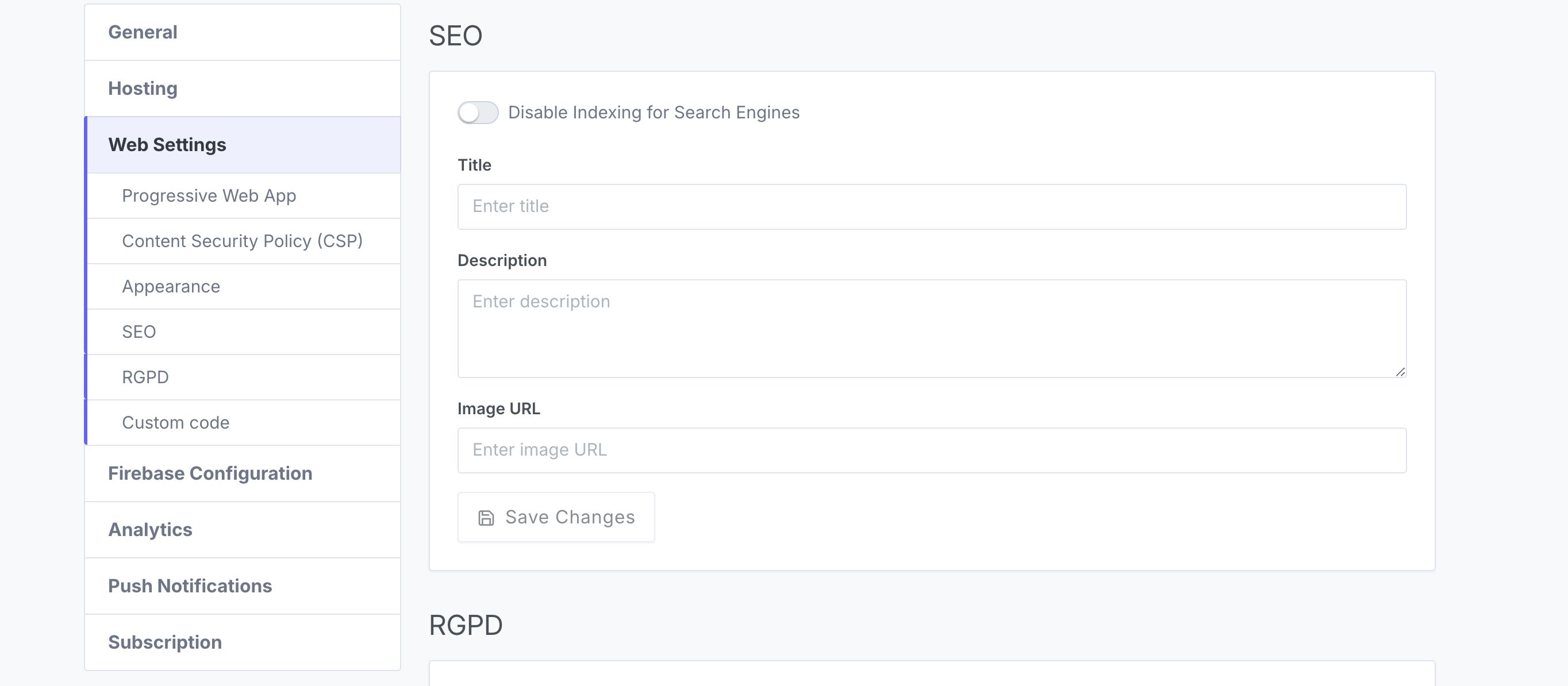 SEO settings screenshot