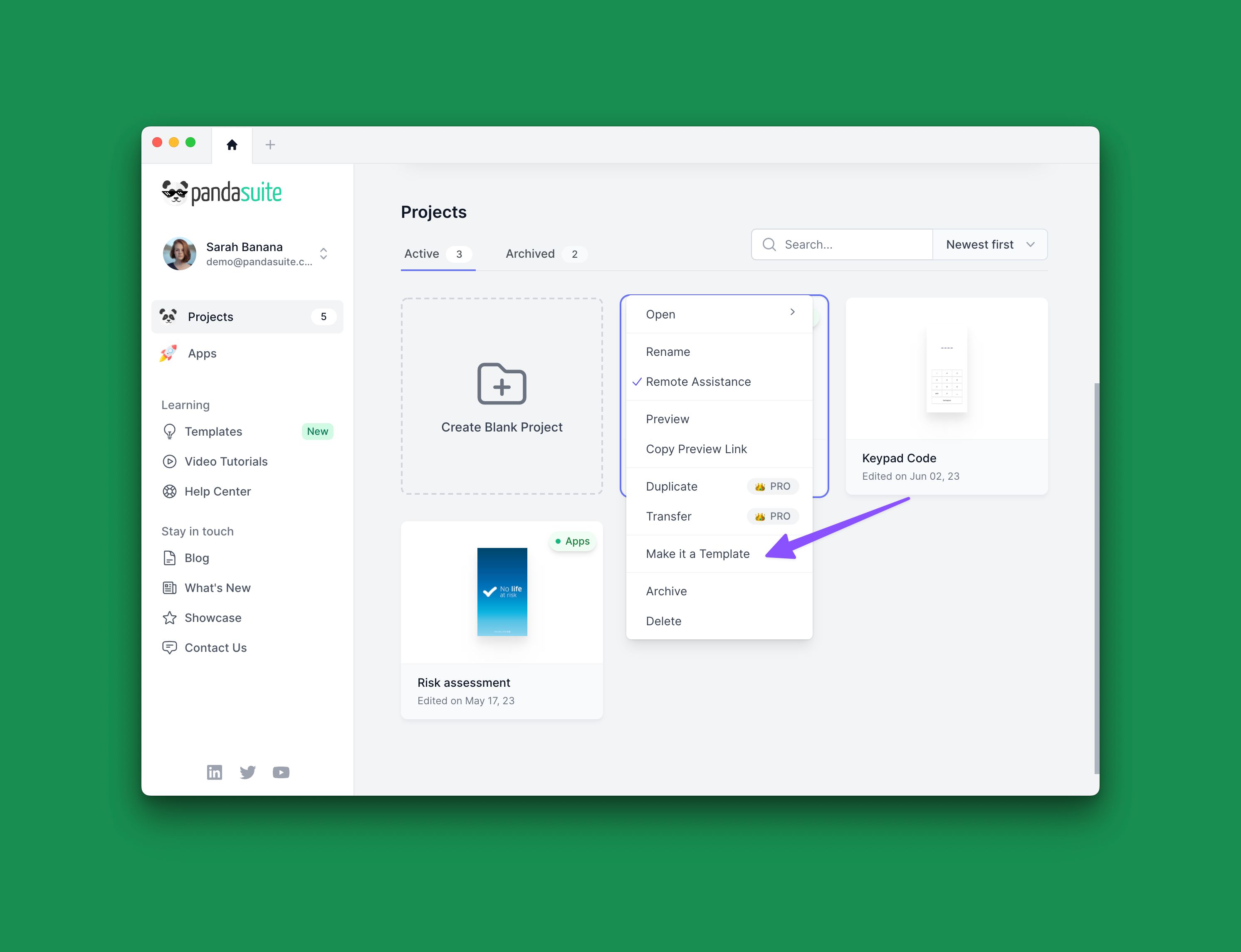 Set as template screenshot