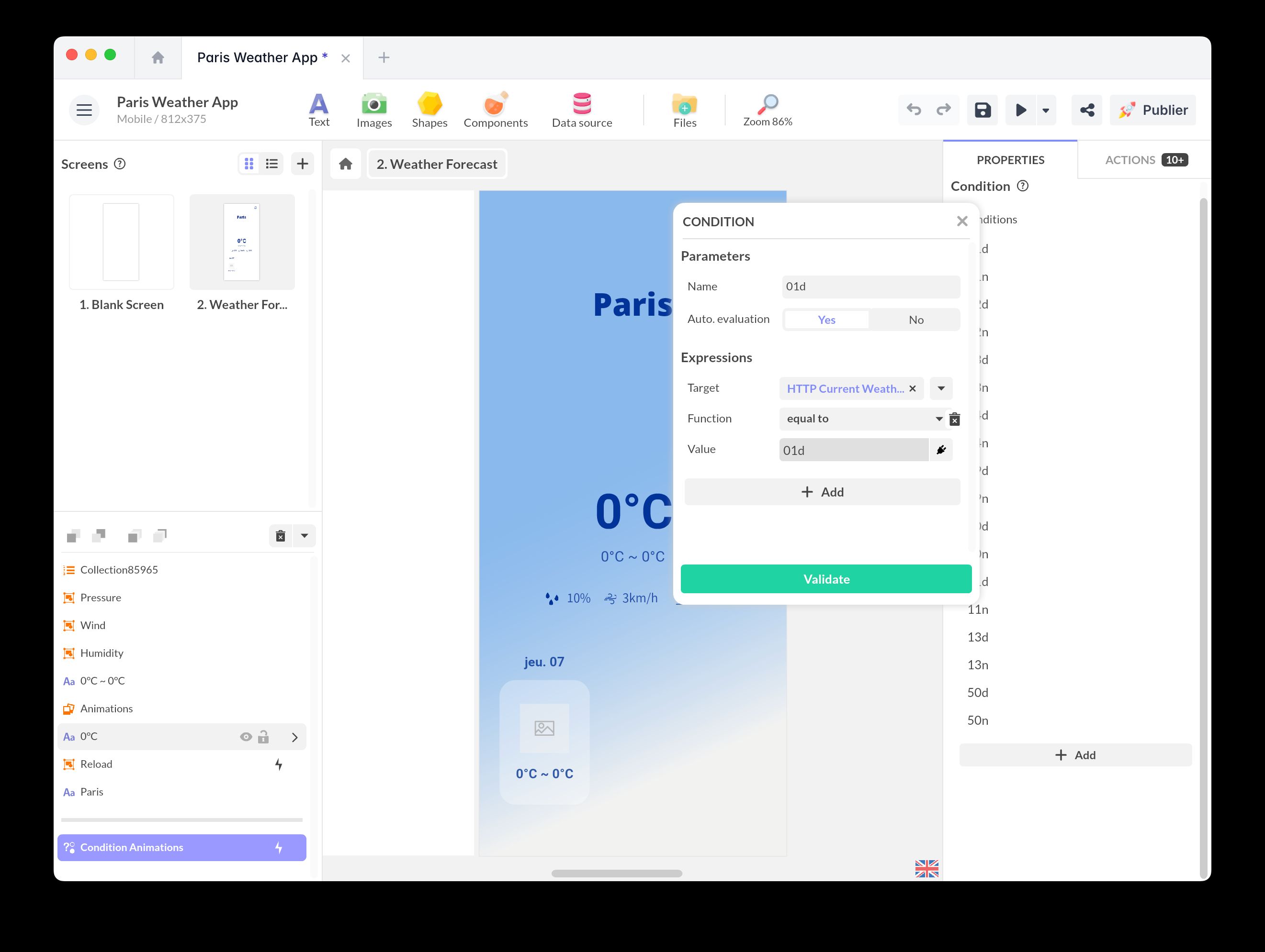 Création de conditions liées à l'API Openweather