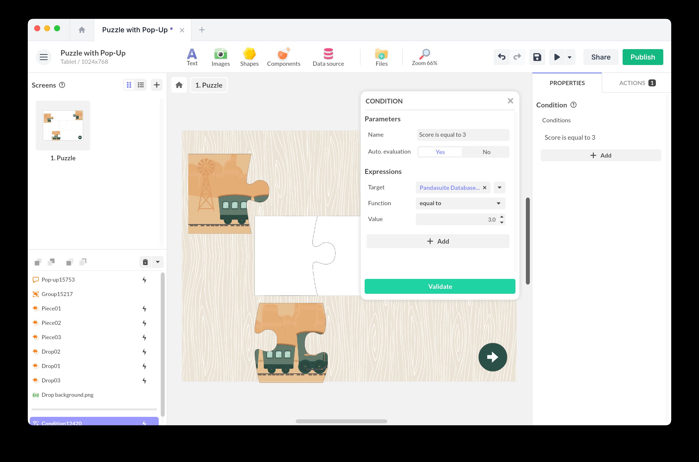 Setting condition for score evaluation