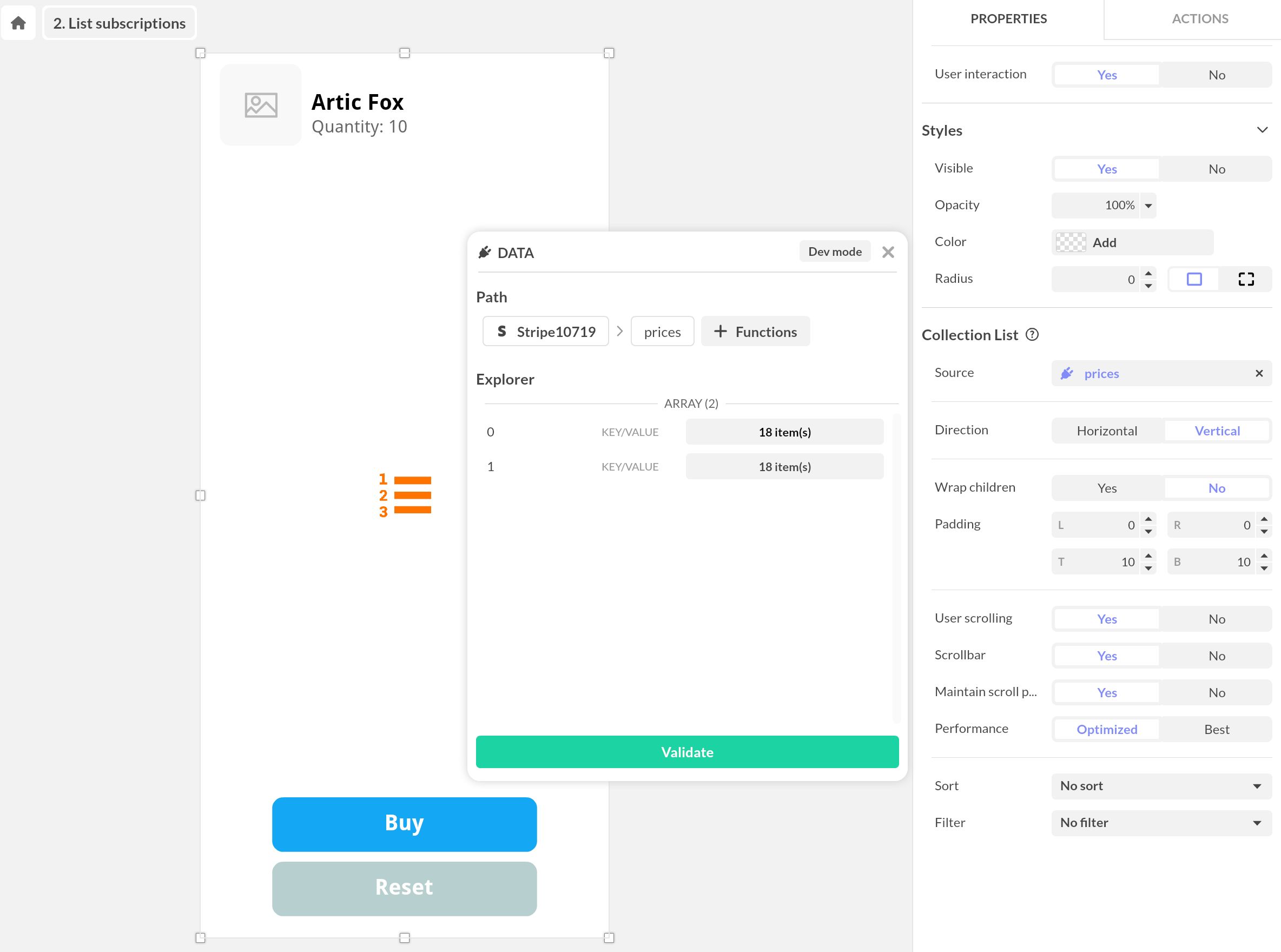 Data binding setup for Stripe component