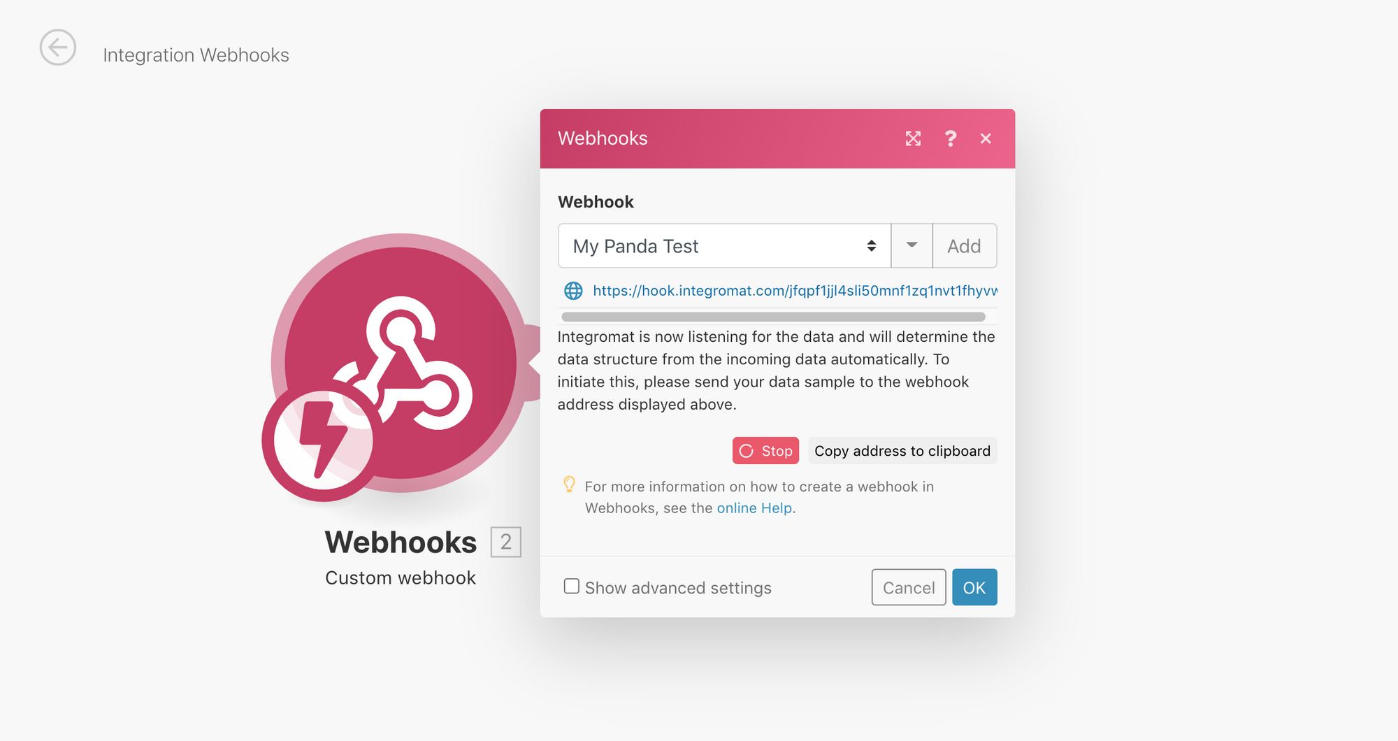 Webhook URL in Integromat
