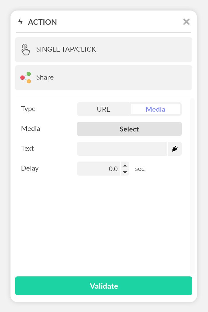 Share action configured with a media file