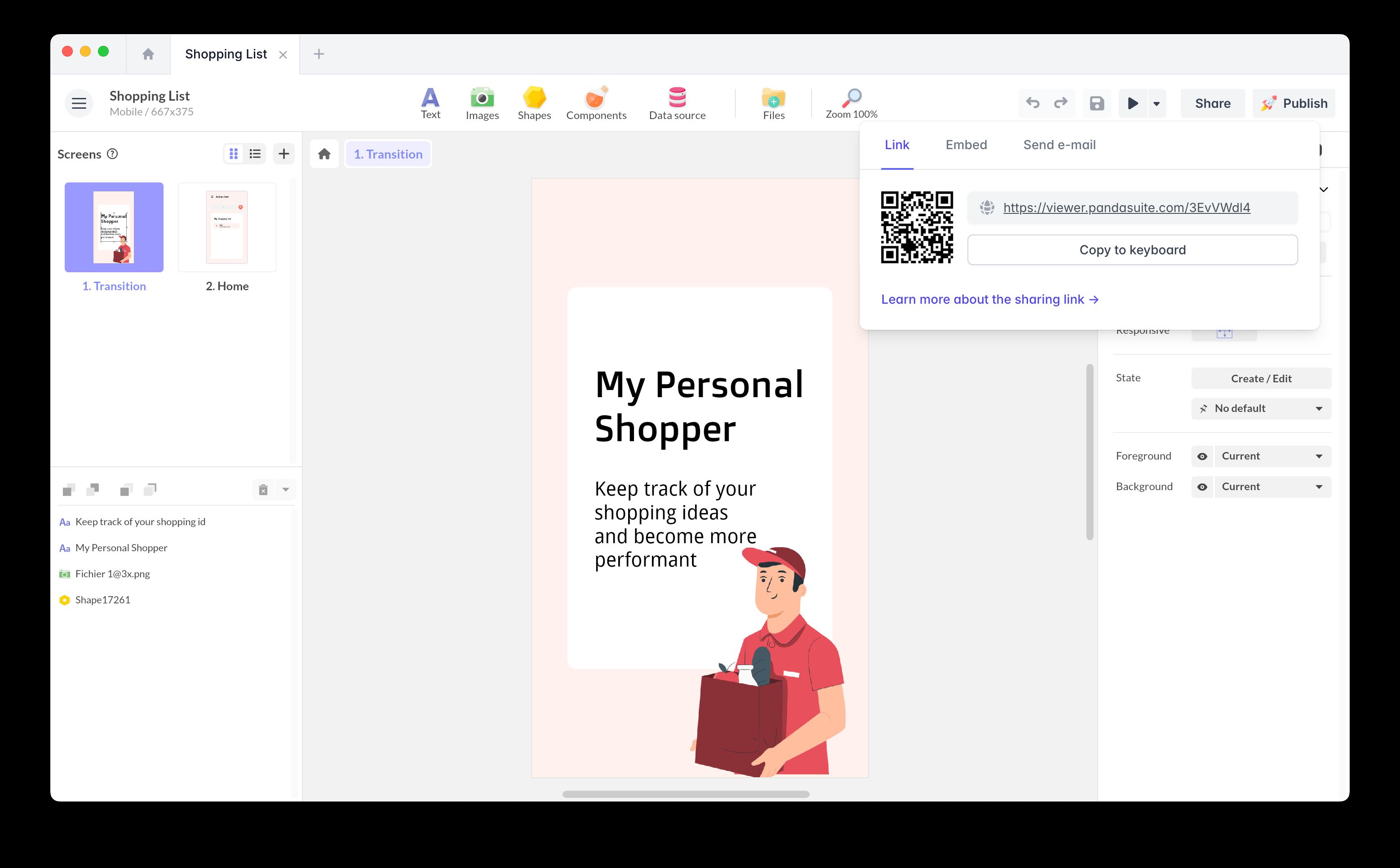 Get the sharing link from the studio