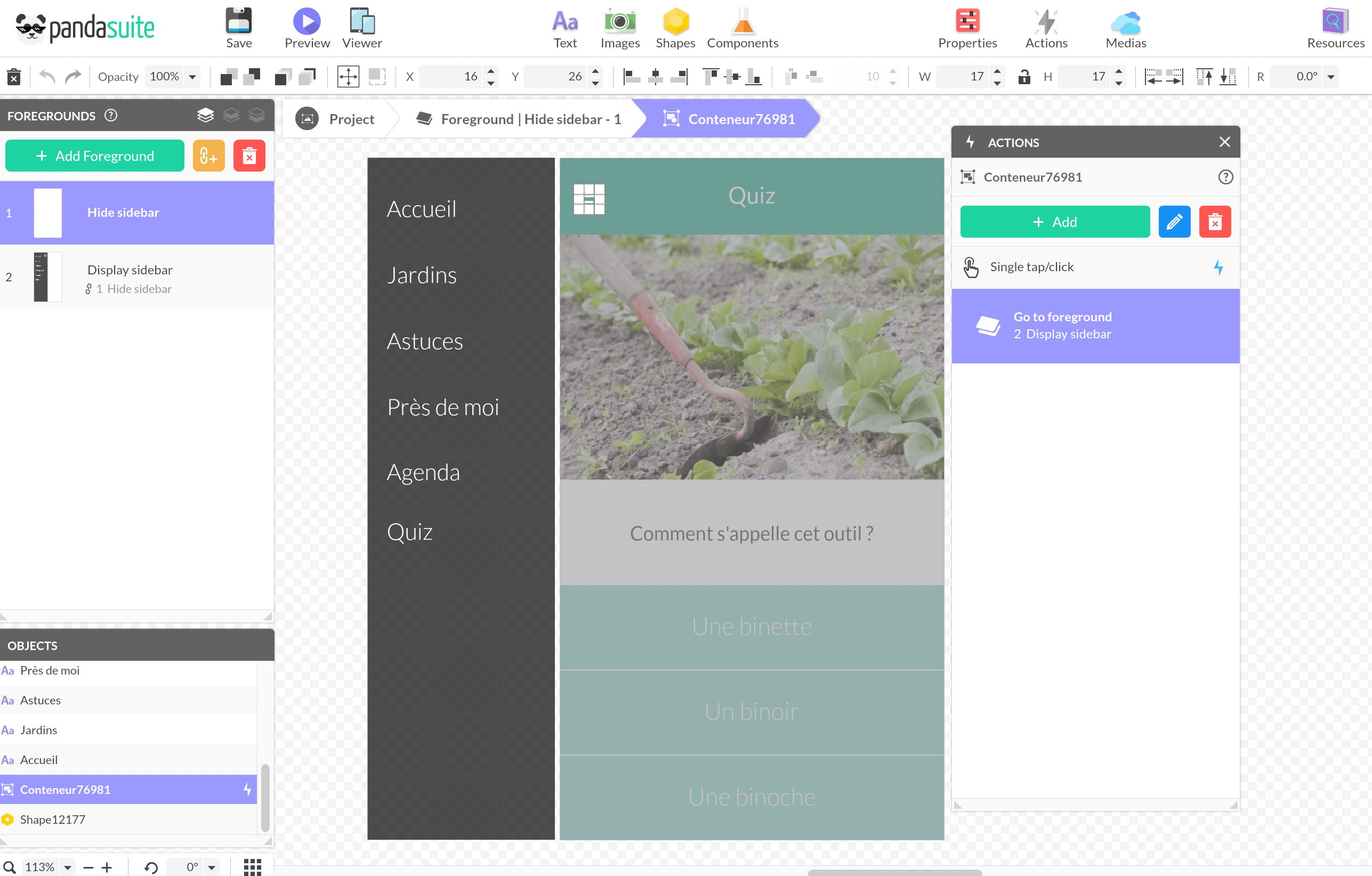 Sidebar foreground action