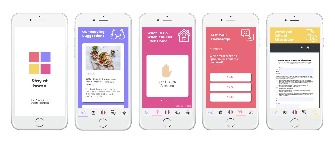 Stay at home app screens