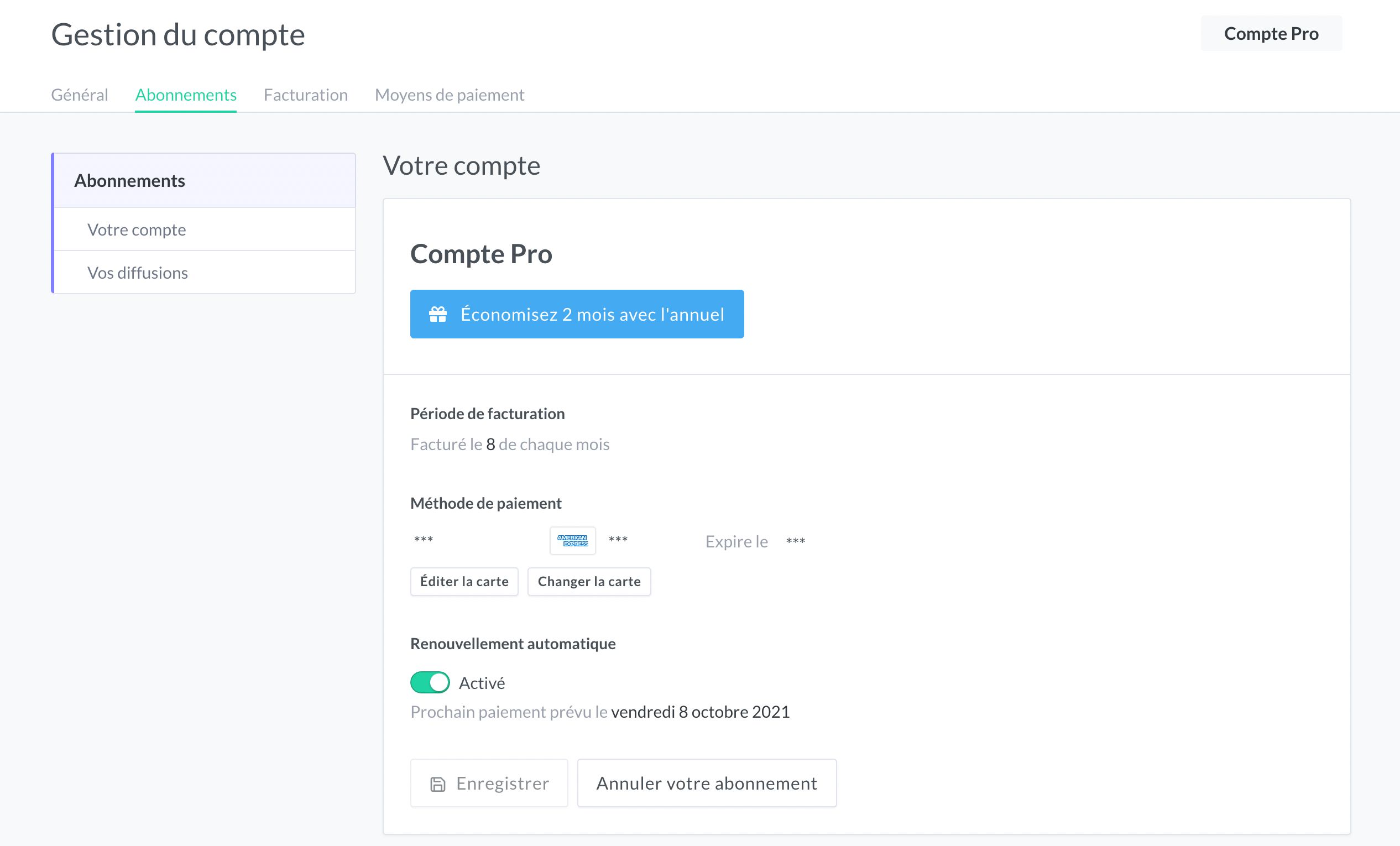 Subscription tab screenshot