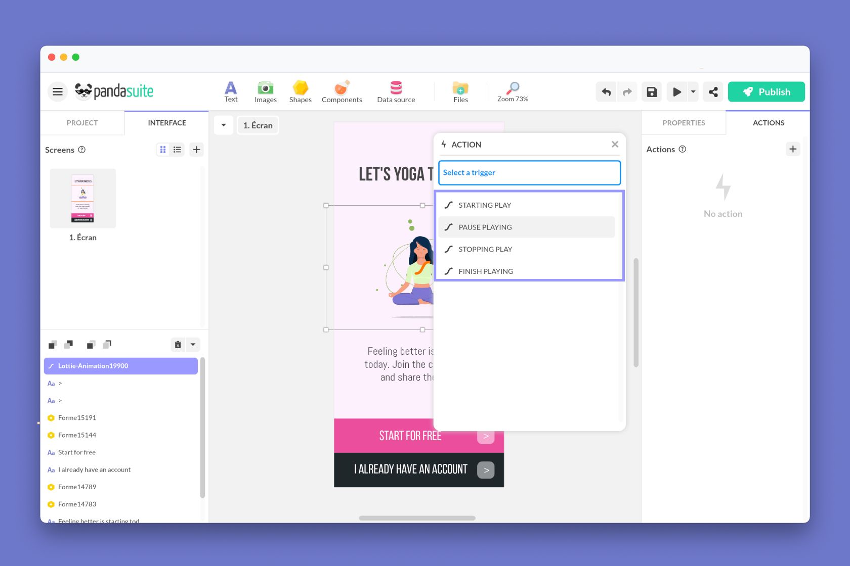 The triggers of the Lottie Animation component