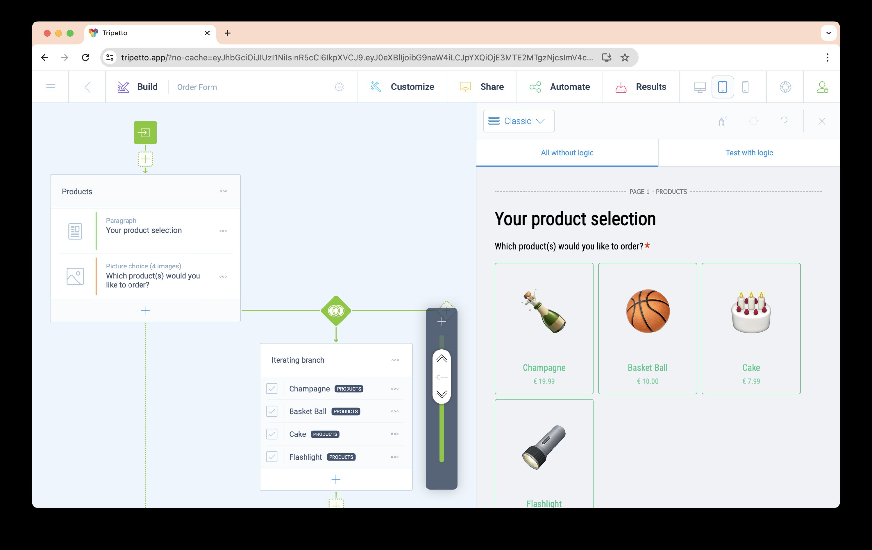 Tripetto editor interface