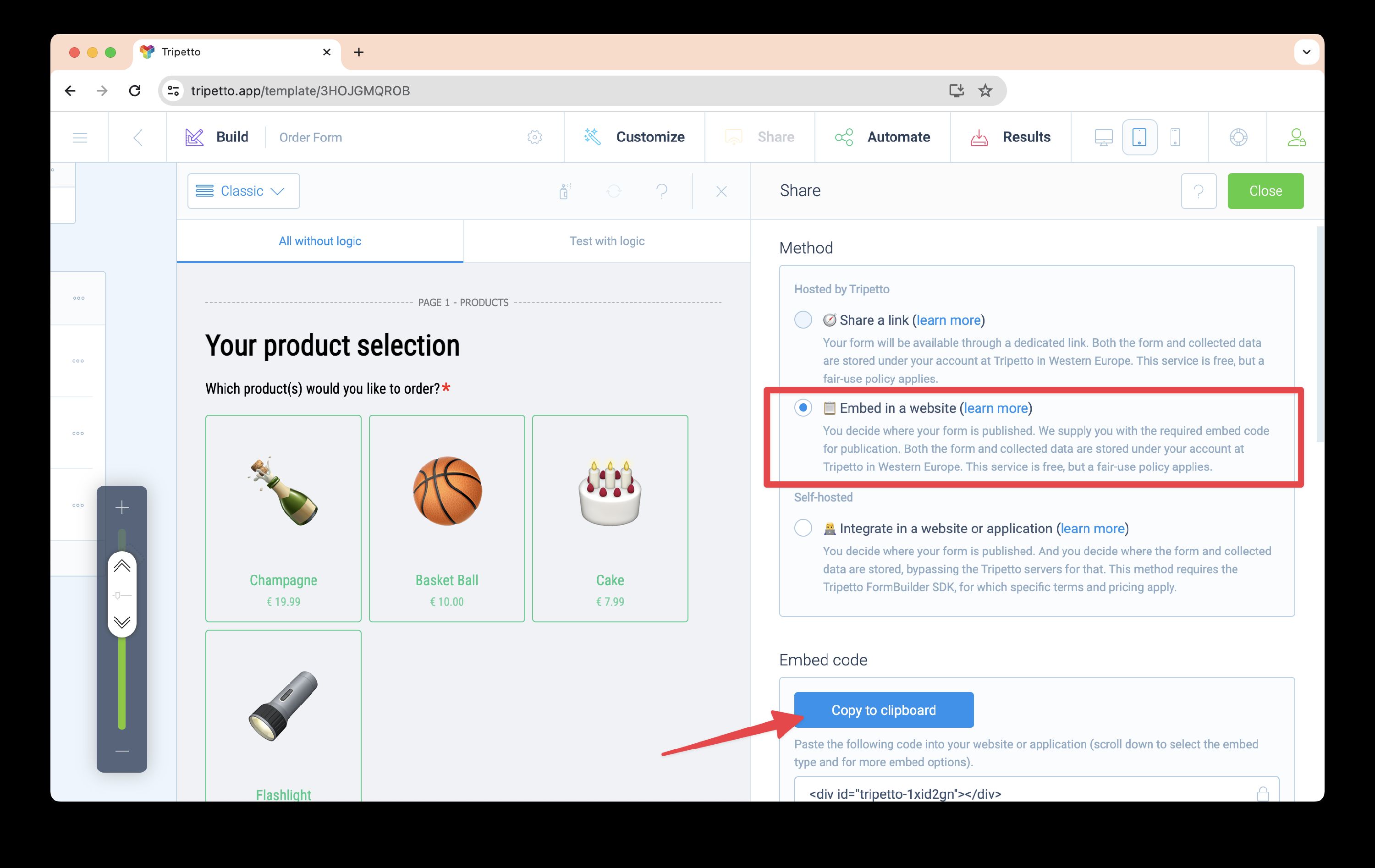 Tripetto share options
