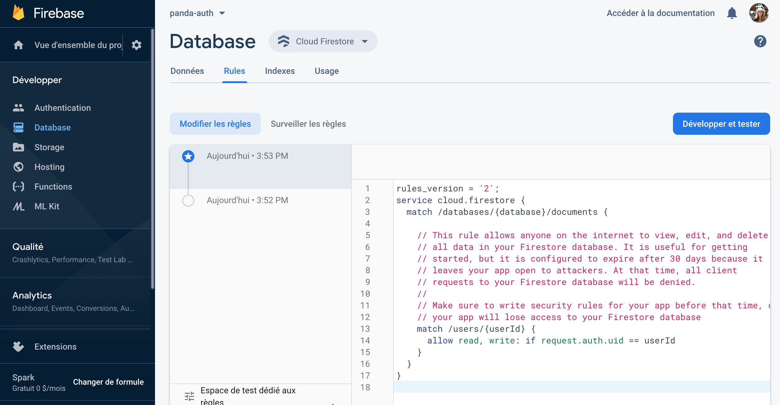 Updating security rules for Firestore