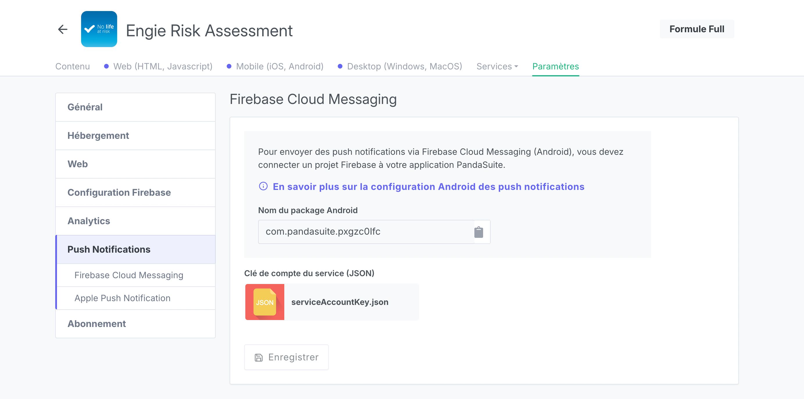 Uploadez la clé privée dans le dashboard PandaSuite.