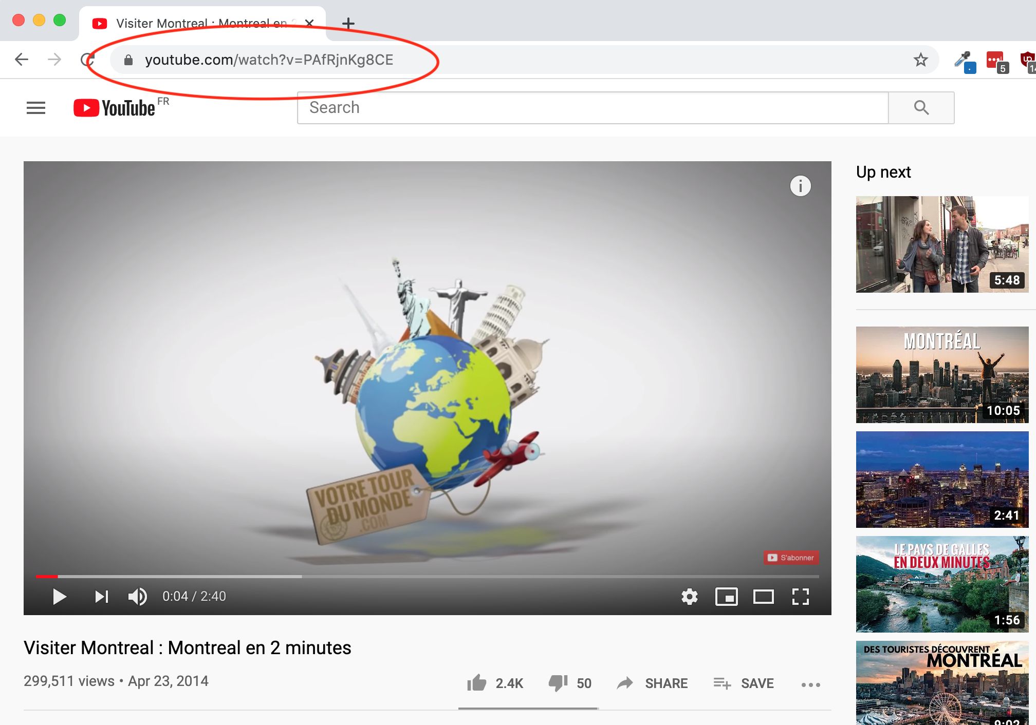 URL video properties panel