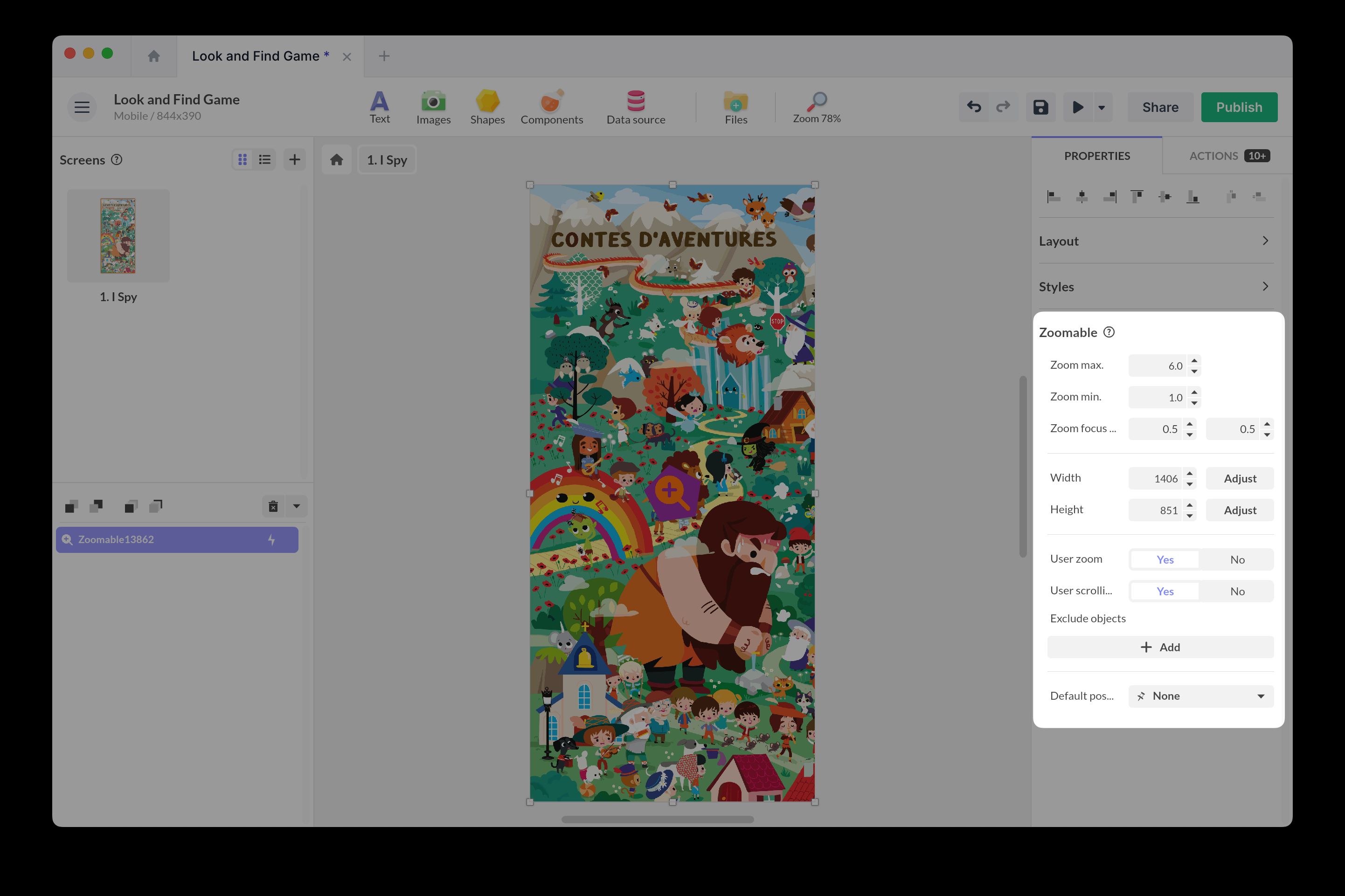 Zoomable component properties